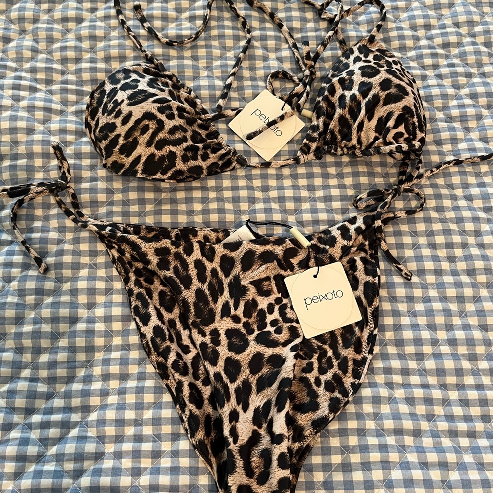 NWT Peixoto Women’s Leopard Print Triangle Bikini Set in Brown Anthropologie